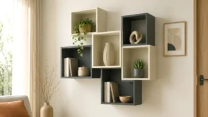 Décoration : les meilleures idées pour sublimer votre intérieur sans vous tromper 10 Rajouter un lot d'étagères cubiques bicolores au mur et un tableau sympa